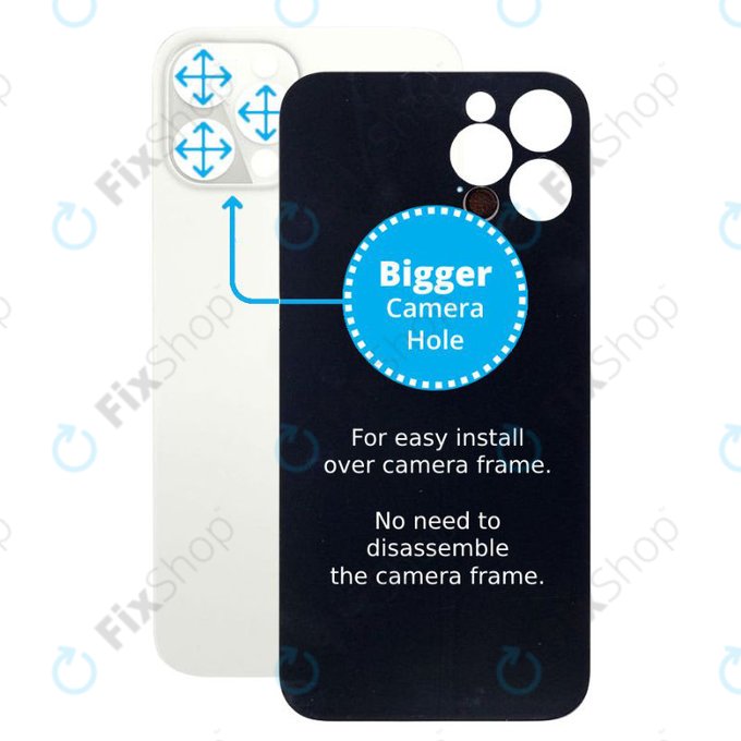 Apple iPhone 12 Pro Max - Sklo Zadního Housingu se Zvětšeným Otvorem na Kameru (Silver)