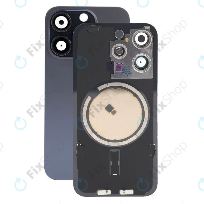 Apple iPhone 15 Pro - Sklo Zadního Housingu + Sklíčko Kamery + Kovová Destička + Magsafe Magnet (Blue Titanium)