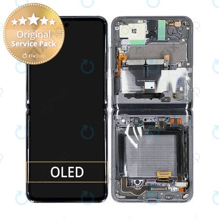 Samsung Galaxy Z Flip 5G F707B - LCD Displej + Dotykové Sklo + Rám (Mystic Gray) - GH82-23351A Genuine Service Pack