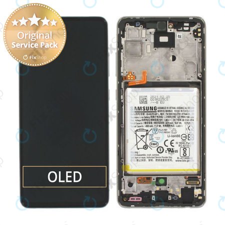 Samsung Galaxy A52 A525F, A526B - LCD Displej + Dotykové Sklo + Rám + Baterie (Awesome White) - GH82-25229D, GH82-25230D Genuine Service Pack