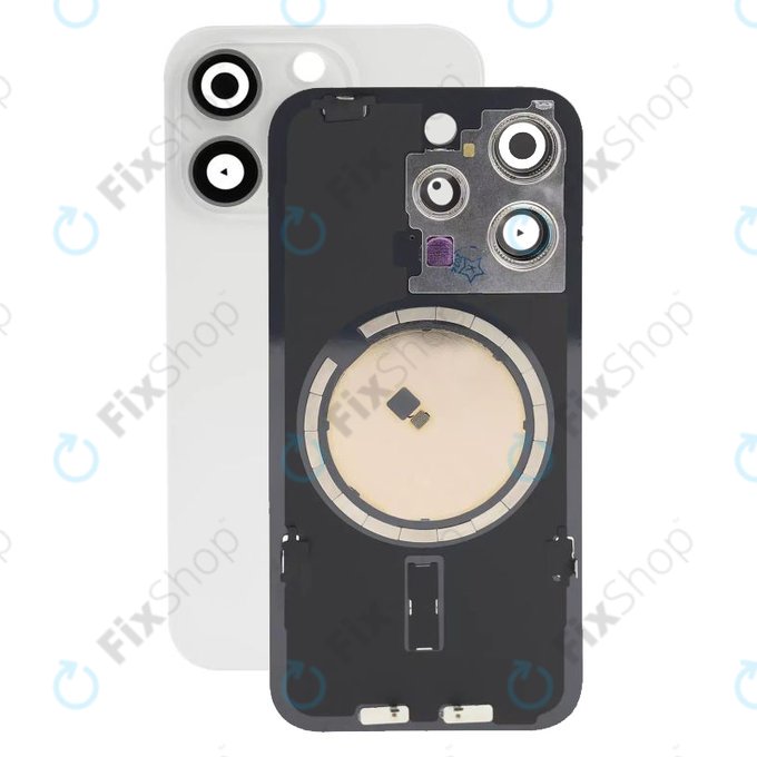 Apple iPhone 15 Pro - Sklo Zadního Housingu + Sklíčko Kamery + Kovová Destička + Magsafe Magnet (White Titanium)