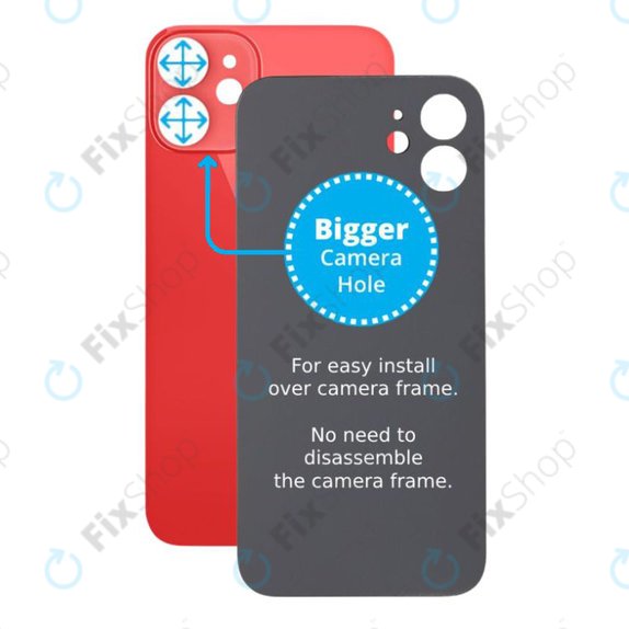 Apple iPhone 12 Mini - Sklo Zadního Housingu se Zvětšeným Otvorem na Kameru (Red)