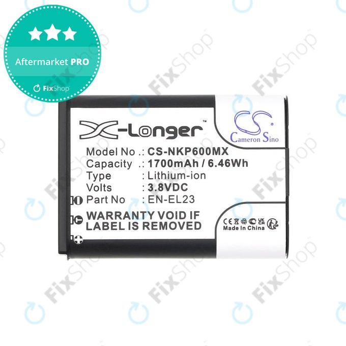 Baterie pro Nikon Coolpix, 1700mAh, Li-Ion, 3.8V, EN-EL23, HQ