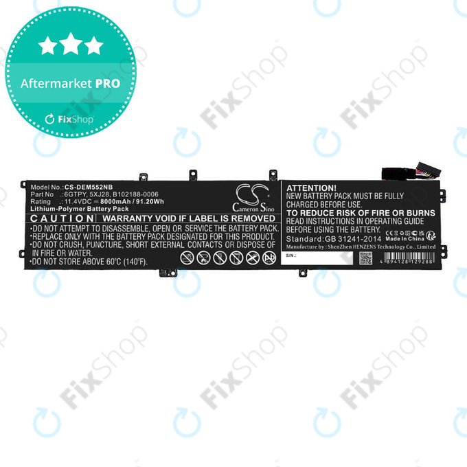 Baterie pro Dell XPS 15, Dell Precision 9560, 9570, 8000mAh, Li-Pol, 11.4V, 6GTPY, HQ