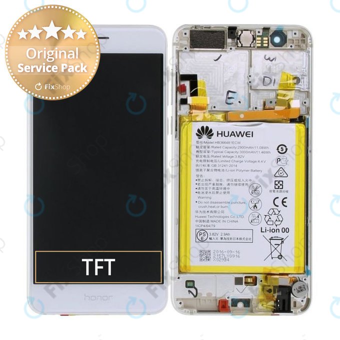 Huawei Honor 8 - LCD Displej + Dotykové Sklo + Rám + Baterie (Pearl White) - 02350UEN, 02350USJ