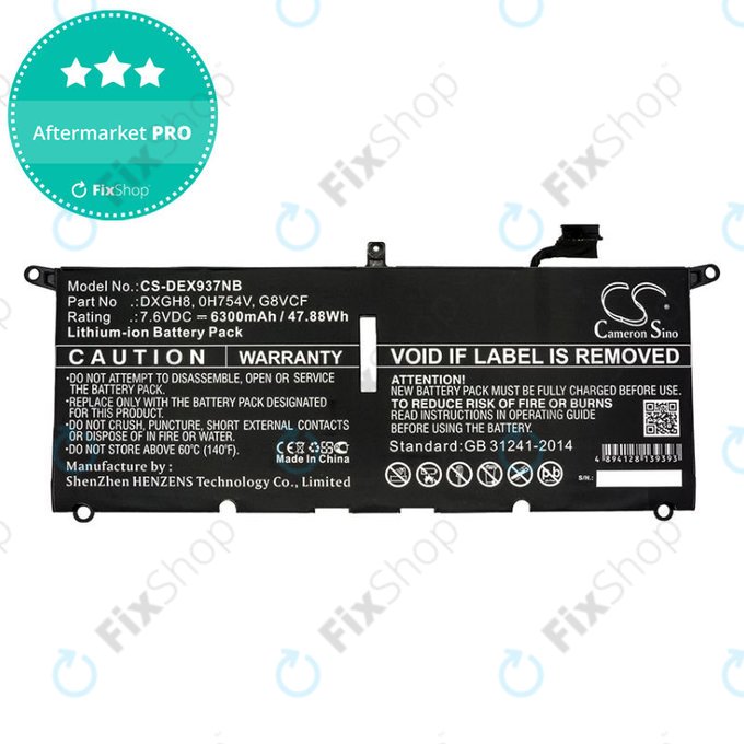 Baterie pro Dell XPS 13 9370, 6300mAh, Li-Ion, 7.6V, DXGH8, HQ