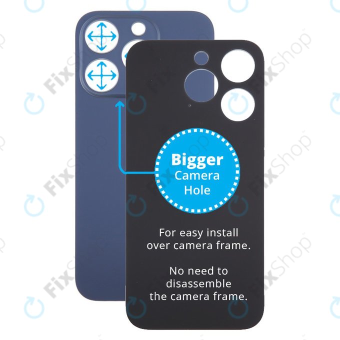 Apple iPhone 15 Pro - Sklo Zadního Housingu se Zvětšeným Otvorem na Kameru (Blue Titanium)