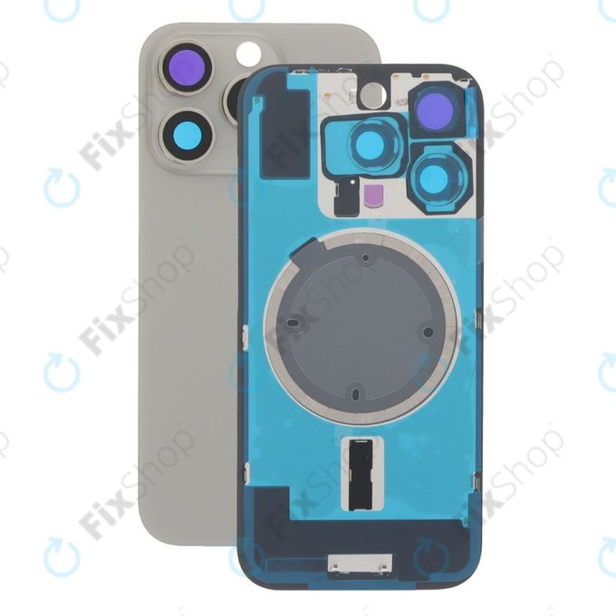 Apple iPhone 16 Pro - Sklo Zadního Housingu + Sklíčko Kamery + Kovová Destička + Magsafe Magnet (Natural Titanium)