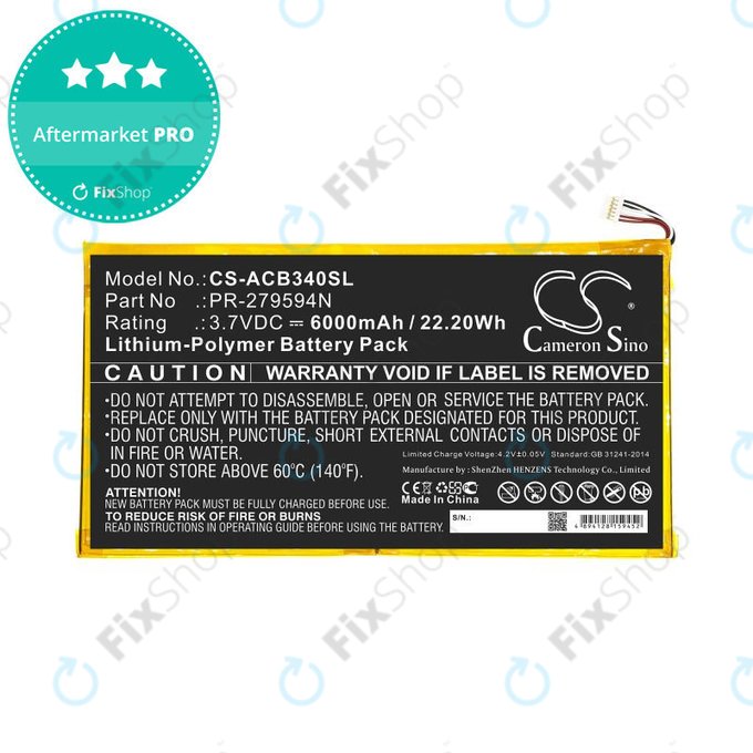 Baterie pro Acer Iconia One 10 B3-A40, 6000mAh, Li-Pol, 3.7V, PR-279594N, HQ