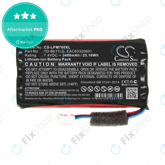 Baterie pro LG Music Flow P7, Xboom Go PK7, 3400mAh, Li-Ion, 7.4V, TD-Bb11LG, HQ