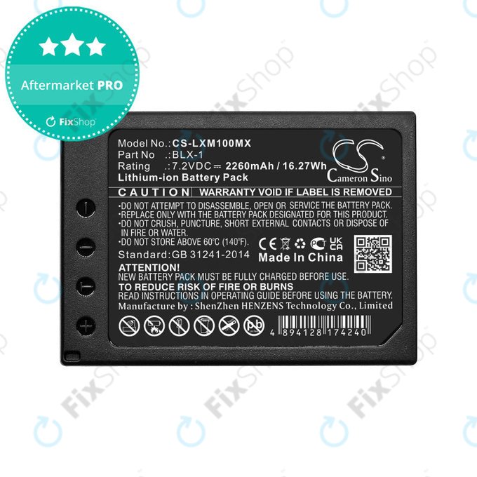 Baterie pro Olympus OM SYSTEM OM-1, OM-1 Mirrorless, 2260mAh, Li-Ion, 7.2V, BLX-1, HQ