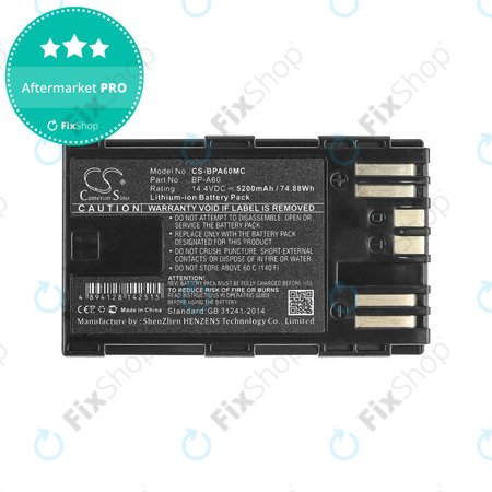 Baterie pro Canon EOS S200, C300, 5200mAh, Li-Ion, 14.4V, BP-A60, HQ