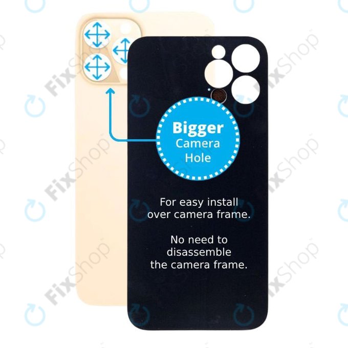 Apple iPhone 12 Pro Max - Sklo Zadního Housingu se Zvětšeným Otvorem na Kameru (Gold)