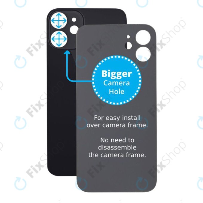 Apple iPhone 12 Mini - Sklo Zadního Housingu se Zvětšeným Otvorem na Kameru (Black)