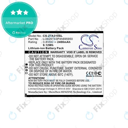 Baterie pro ZTE Blade A3, A5, Optus X Power 2, 2400mAh, Li-Ion, 3.8V, Li3826T43P4h695950, HQ