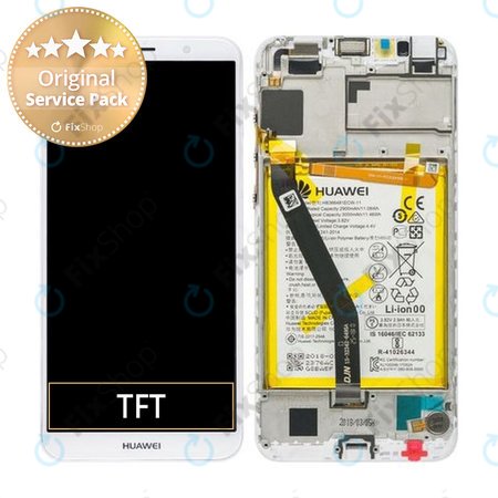 Huawei Y6 (2018), Y6 Prime (2018), Honor 7A - LCD Displej + Dotykové Sklo + Rám + Baterie (White) - 02351WLK Genuine Service Pack