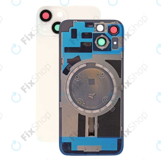 Apple iPhone 14 - Sklo Zadního Housingu + Sklíčko Kamery + Kovová Destička + Magsafe Magnet (Starlight)