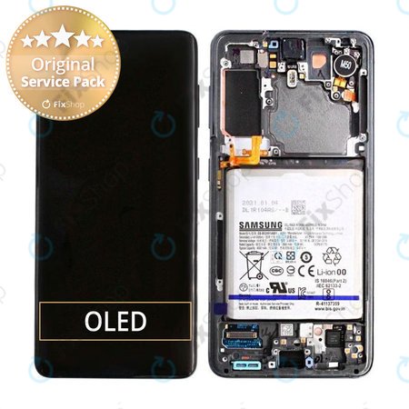 Samsung Galaxy S21 G991B - LCD Displej + Dotykové Sklo + Rám + Baterie (Phantom Gray) - GH82-24716A, GH82-24718A Genuine Service Pack