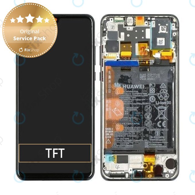 Huawei P30 Lite (2020) - LCD Displej + Dotykové Sklo + Rám + Baterie (Midnight Black) - 02352PJM Genuine Service Pack