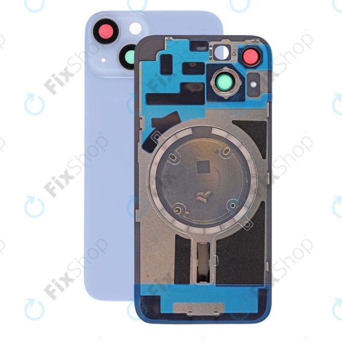 Apple iPhone 14 - Sklo Zadního Housingu + Sklíčko Kamery + Kovová Destička + Magsafe Magnet (Blue)