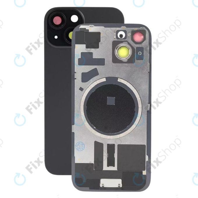 Apple iPhone 15 - Sklo Zadního Housingu + Sklíčko Kamery + Kovová Destička + Magsafe Magnet (Black)