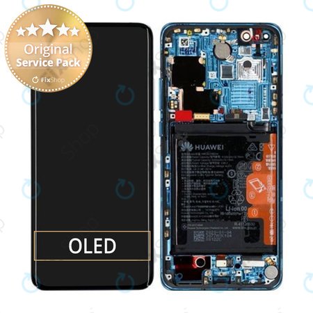 Huawei P40 Pro - LCD Displej + Dotykové Sklo + Rám + Baterie + Senzor Otisku Prstu (Deep Sea Blue) - 02353PJJ Genuine Service Pack