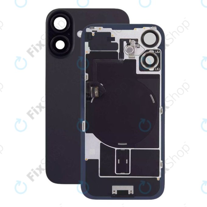 Apple iPhone 16 Plus - Sklo Zadního Housingu + Sklíčko Kamery + Kovová Destička + Magsafe Magnet (Black)