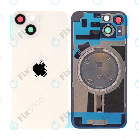 Apple iPhone 14 - Sklo Zadního Housingu + Sklíčko Kamery + Kovová Destička + Magsafe Magnet (Starlight)
