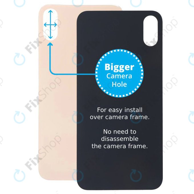 Apple iPhone XS Max - Sklo Zadního Housingu se Zvětšeným Otvorem na Kameru (Gold)