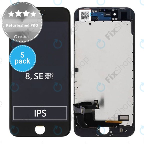 Apple iPhone 8, SE (2020), SE (2022) - LCD Displej + Dotykové Sklo + Rám (Black) Refurbished PRO (5 Pack)