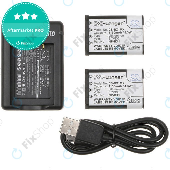 Baterie 2 ks s nabíječkou pro Sony Cyber-shot DSC-RX100, Cyber-shot DSC-WX300B, 1150mAh, Li-Ion, 7.4V, NP-BX1, HQ