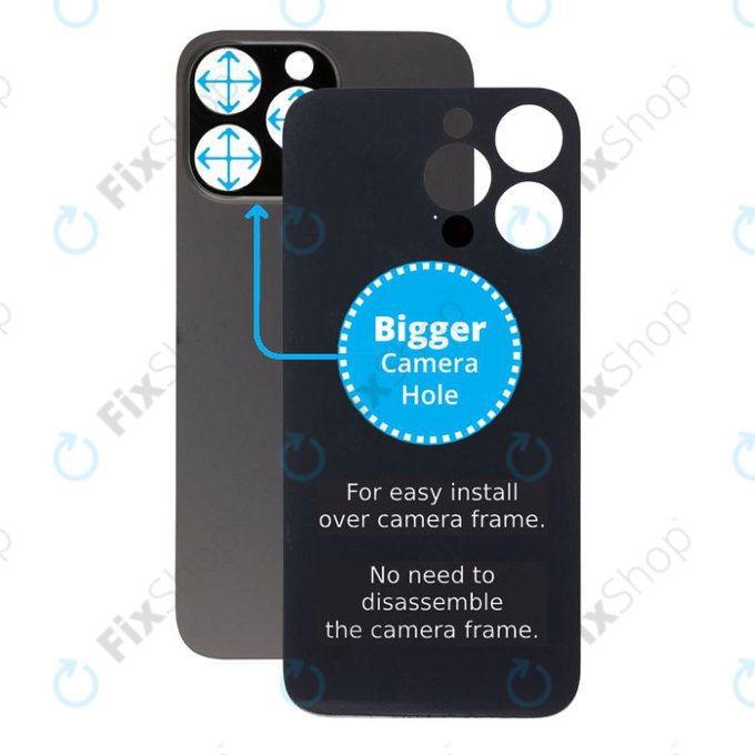 Apple iPhone 14 Pro Max - Sklo Zadního Housingu se Zvětšeným Otvorem na Kameru (Space Black)