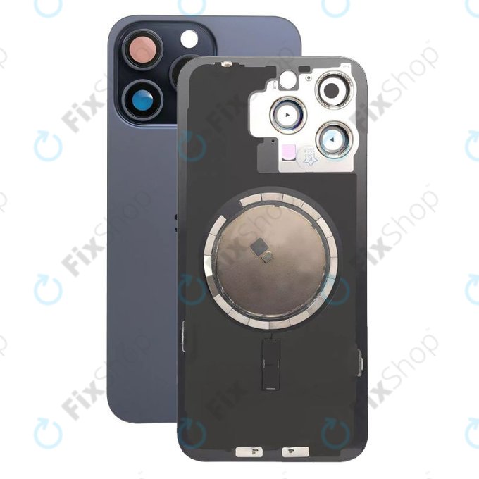 Apple iPhone 15 Pro Max - Sklo Zadního Housingu + Sklíčko Kamery + Kovová Destička + Magsafe Magnet (Blue Titanium)