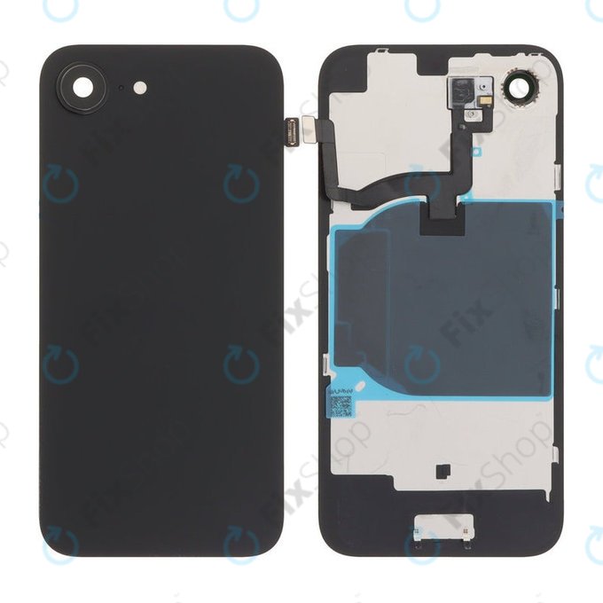 Apple iPhone 16e - Sklo Zadního Housingu + Sklíčko Kamery + Kovová Destička + Magsafe Magnet (Black)