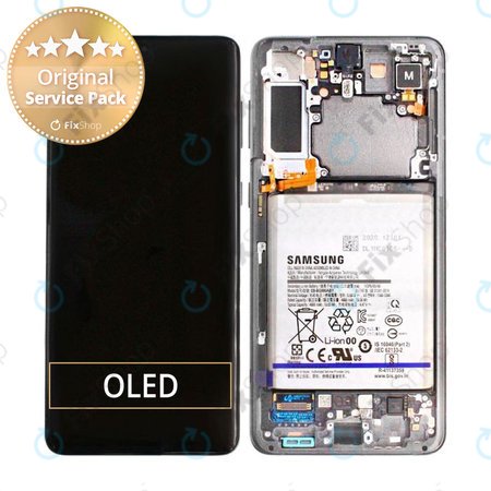 Samsung Galaxy S21 Plus G996B - LCD Displej + Dotykové Sklo + Rám + Baterie (Phantom Silver) - GH82-24555C, GH82-24744C, GH82-24505C Genuine Service Pack