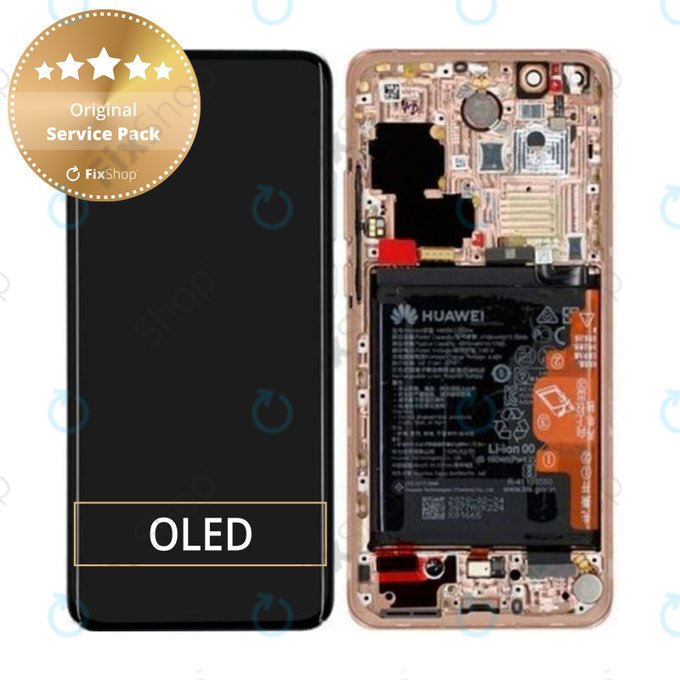Huawei P40 Pro - LCD Displej + Dotykové Sklo + Rám + Baterie + Senzor Otisku Prstu (Blush Gold) - 02353PJL Genuine Service Pack