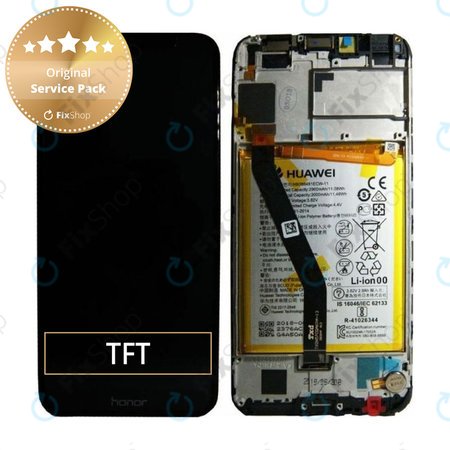 Huawei Honor 7A - LCD Displej + Dotykové Sklo + Rám + Baterie (Black) - 02351WDU Genuine Service Pack