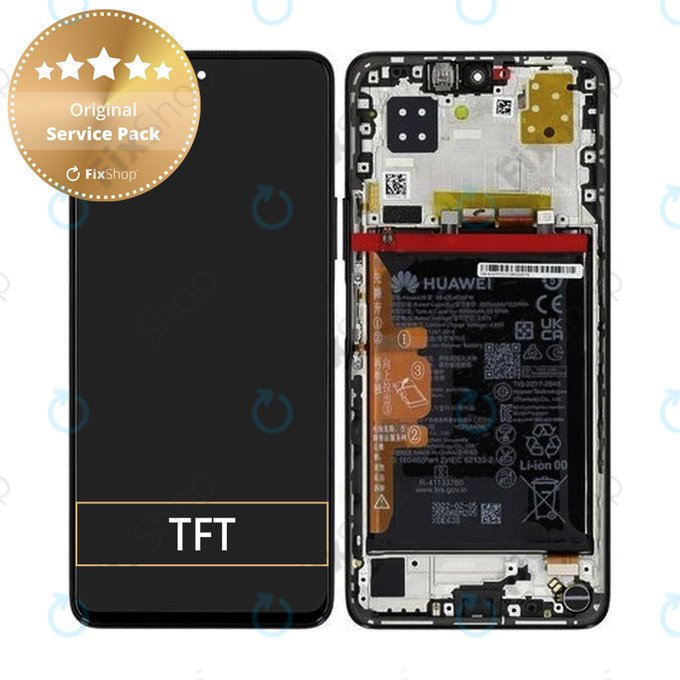Huawei Nova 9 SE JLN-LX1 JLN-LX3 - LCD Displej + Dotykové Sklo + Rám + Baterie (Midnight Black) - 02354UVY Genuine Service Pack