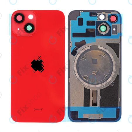 Apple iPhone 14 - Sklo Zadního Housingu + Sklíčko Kamery + Kovová Destička + Magsafe Magnet (Red)