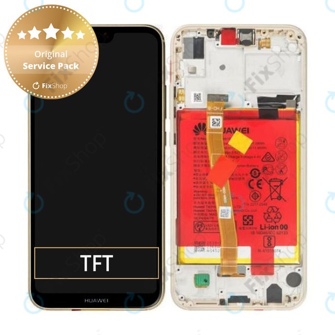 Huawei P20 Lite - LCD Displej + Dotykové Sklo + Rám + Baterie (Gold) - 02351WRN Genuine Service Pack