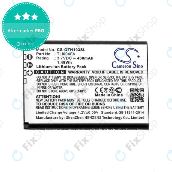 Baterie pro Alcatel OneTouch 1013, 1035D, 1046D, 400mAh, Li-Ion, 3.7V, TLi004FA, HQ