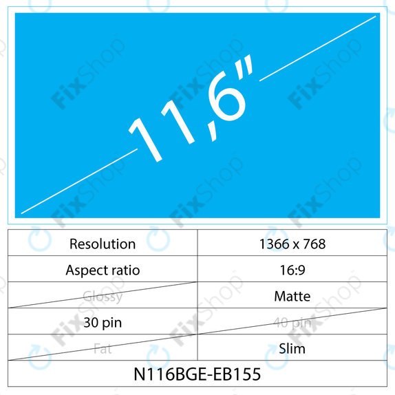 11.6 LCD Slim Matný 30 pin HD (Boční úchyty)