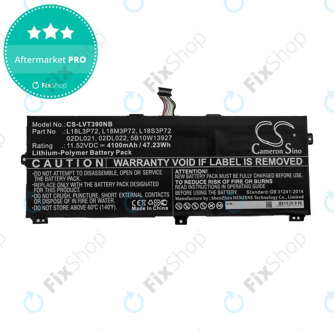 Baterie pro Lenovo ThinkPad X390, Yoga X390, 4100mAh, Li-Pol, 11.52V, 02DL021, HQ