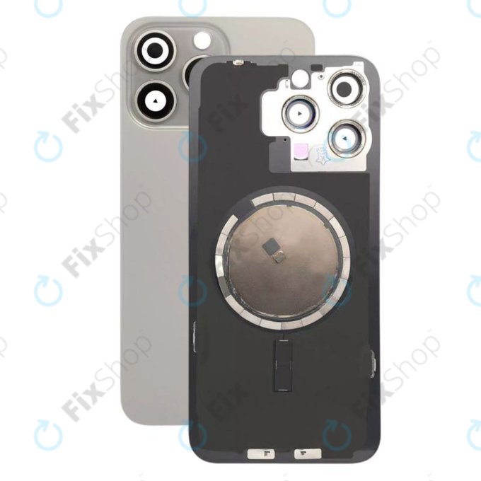 Apple iPhone 15 Pro Max - Sklo Zadního Housingu + Sklíčko Kamery + Kovová Destička + Magsafe Magnet (Natural Titanium)