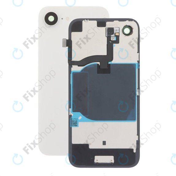 Apple iPhone 16e - Sklo Zadního Housingu + Sklíčko Kamery + Kovová Destička + Flex Kabel (White)