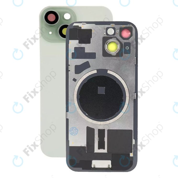 Apple iPhone 15 - Sklo Zadního Housingu + Sklíčko Kamery + Kovová Destička + Magsafe Magnet (Green)