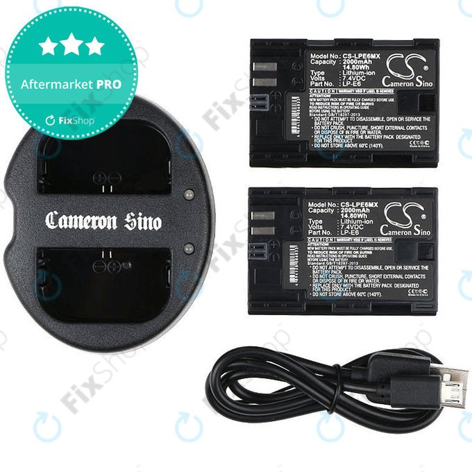 Baterie 2 ks s nabíječkou pro Canon EOS 5D Mark II, EOS 7D, 2000mAh, Li-Ion, 7.4V, LP-E6, HQ