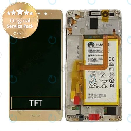 Huawei Honor 7 - LCD Displej + Dotykové Sklo + Rám + Baterie (Gold) - 02350QTN