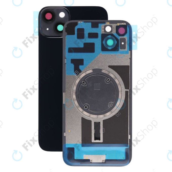 Apple iPhone 14 Plus - Sklo Zadního Housingu + Sklíčko Kamery + Kovová Destička + Magsafe Magnet (Midnight)