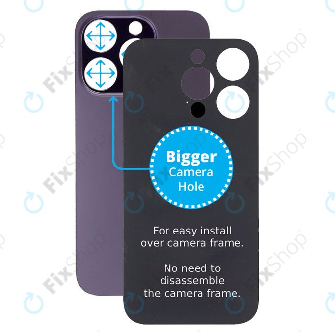 Apple iPhone 14 Pro - Sklo Zadního Housingu se Zvětšeným Otvorem na Kameru (Deep Purple)